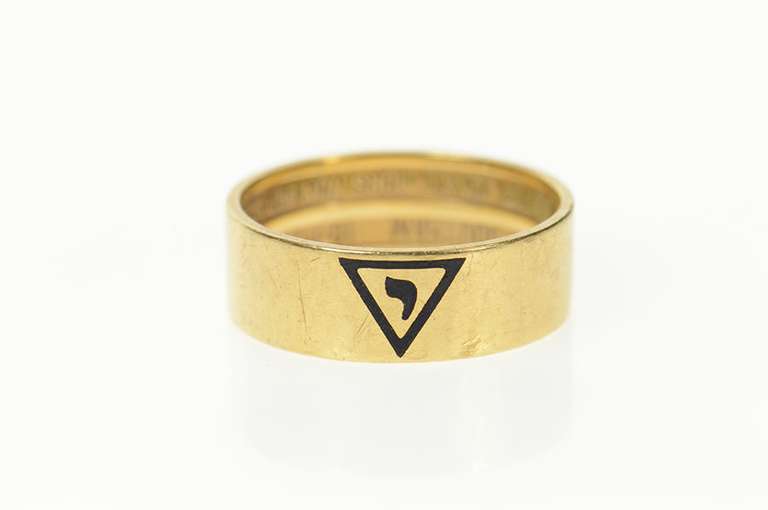 10K Yellow Gold Masonic Yod Symbol Men's Inscribed Band Ring