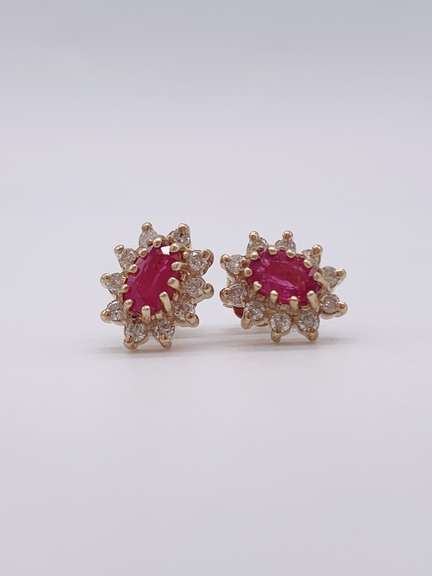 14kt Gold, Ruby & Diamond Earrings