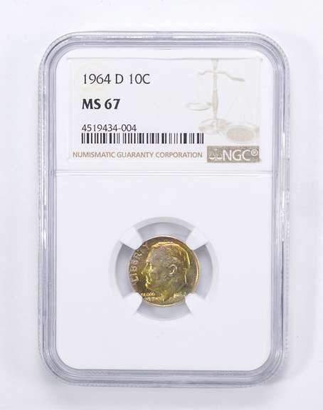 MS67 1964-D Roosevelt Dime - Toned - Graded by NGC