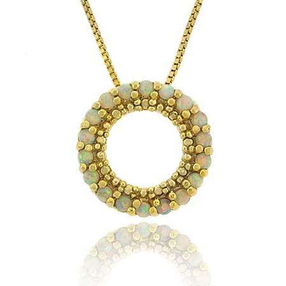 18K Gold over Sterling Silver Created Fiery White Opal Round Eternity Pendant