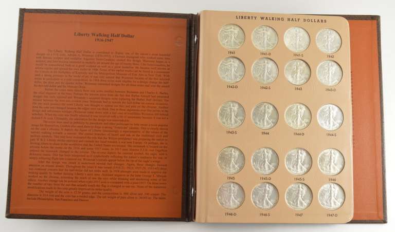 Lot (20) 1941-1947 Walking Liberty Half Dollars Dansco Coin Album