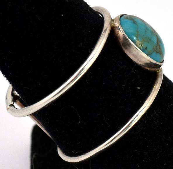 Interesting Open-Shank Turquoise Ring in Sterling