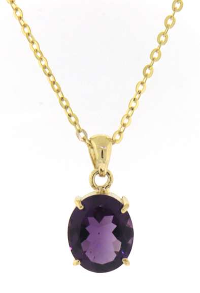 Stunning Oval Amethyst Pendant on Yellow Gold Chain
