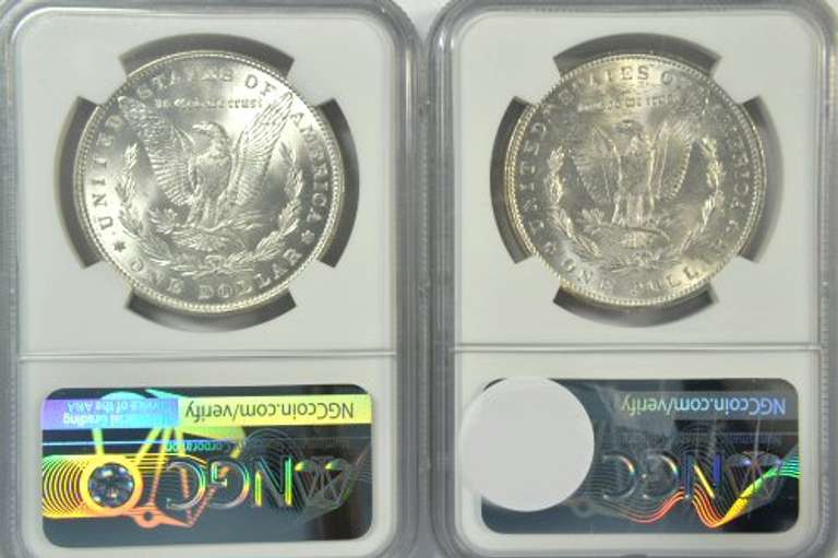 Choice BU 1887 & 1888 Morgan Silver Dollars. NGC MS63