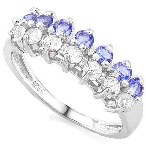 1/2 CT TANZANITE WHITE TOPAZ STERLING SILVER BAND RING