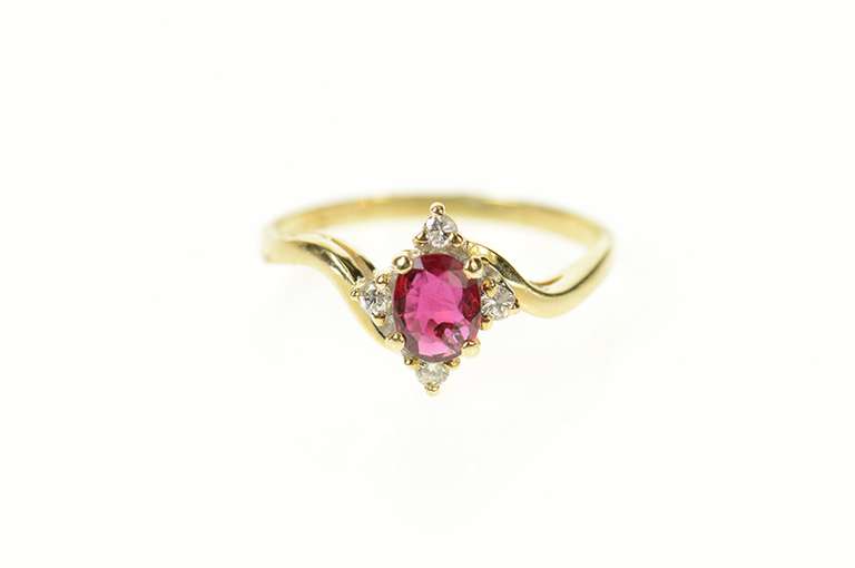 14K Yellow Gold Oval Natural Ruby Diamond Bypass Engagement Ring
