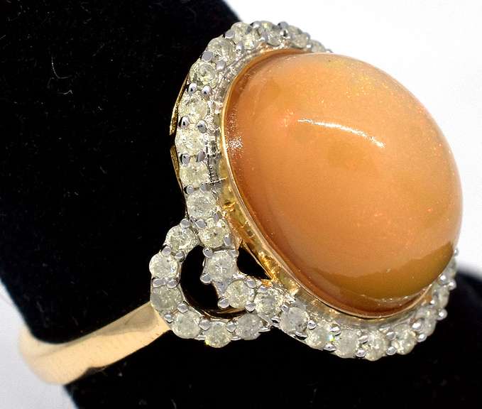 Terrific Opal & Diamond Ring in Vermeil