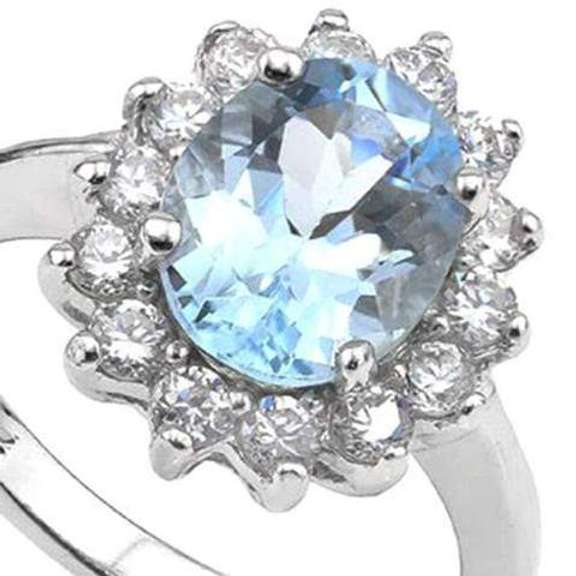3 CT BABY SWISS BLUE TOPAZ & 1/2 CT WHITE SAPPHIRE STERLING SILVER RING
