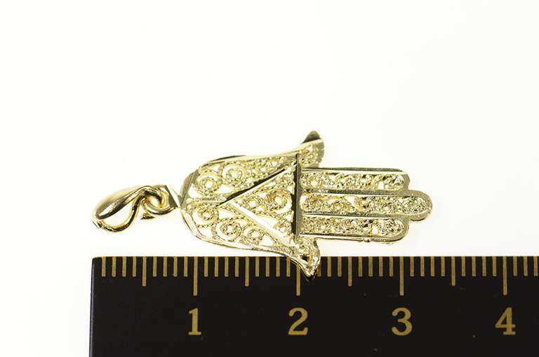 14K Yellow Gold Ornate Filigree Protection Symbol Hamsa Charm/Pendant