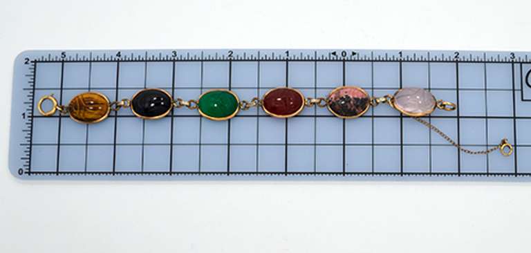 Vintage 12K Gold Filled Natural Stone Scarab Link Bracelet