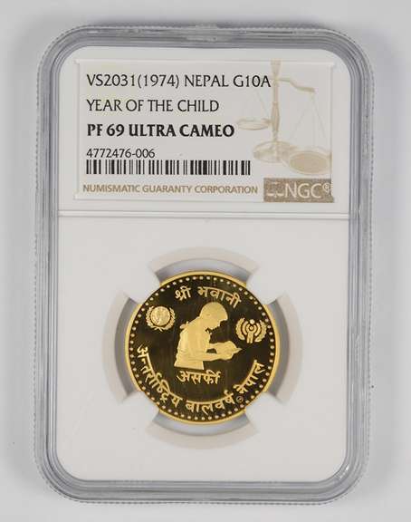 PF69 UCAM 1974 (VS2031) Nepal 10 Gram Asarfi Gold Coin - Graded NGC