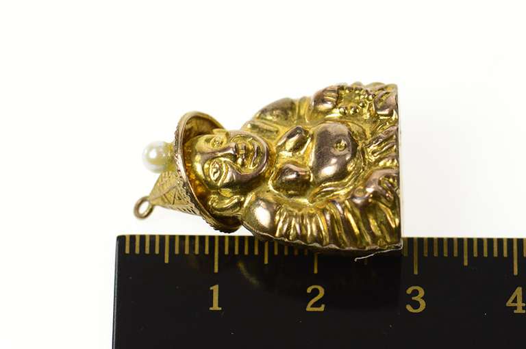 14K Yellow Gold Puffy Ornate Buddha Pearl Hat Buddhist Charm/Pendant