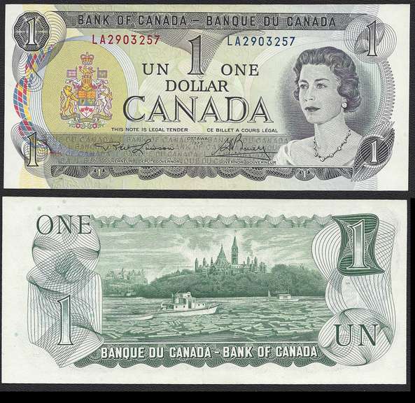 $1 1973 Bank Of Canada Red and Blue Serial Numbers