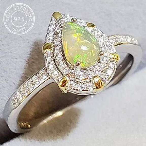 AUSTRALIAN OPAL & CREATED WHITE SAPPHIRE 0.20 CT STERLING SILVER ADJUSTABLE RING