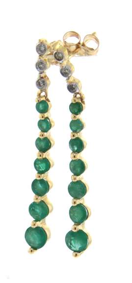 Fantastic Graduated Round Cut Emerald & Diamond Dangle Earrings