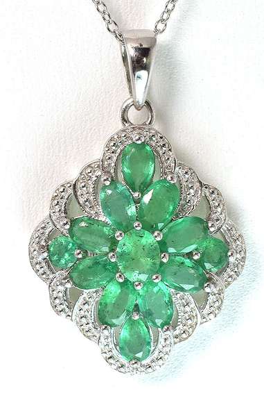 Enchanting Emerald Cluster Necklace in Platinum-Plated Silver