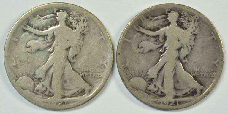 Rare 1921 and 1921-S Walking Liberty Half Dollars