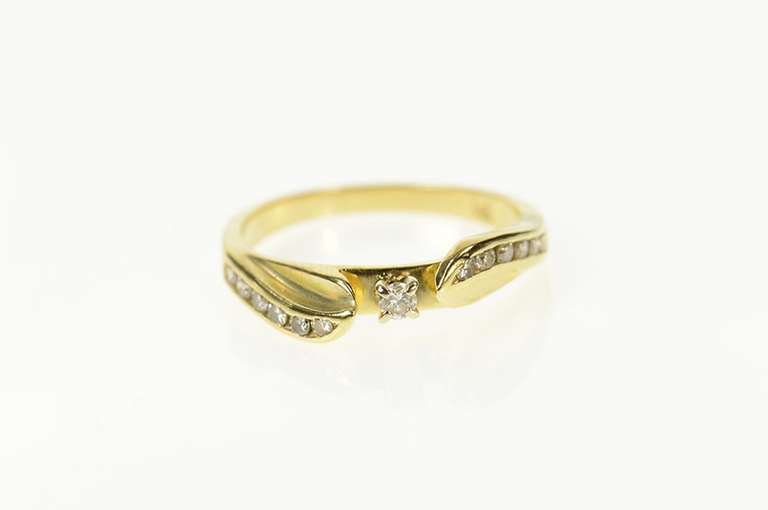 14K Yellow Gold Classic Diamond Wavy Promise Engagement Ring