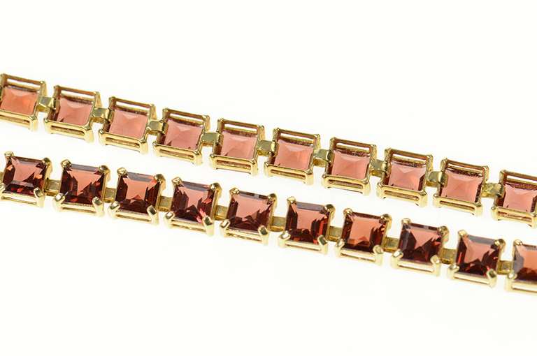 14K Yellow Gold Square Princess Garnet Classic Statement Bracelet
