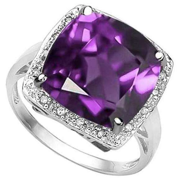 5.46 CT AMETHYST & DIAMOND STERLING SILVER RING