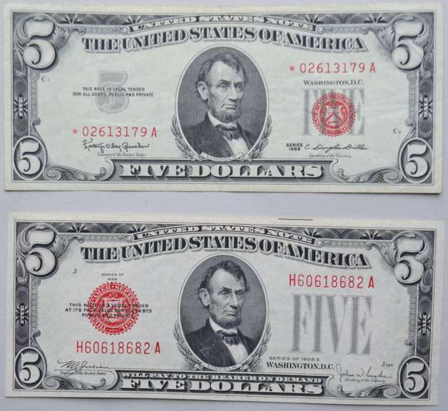 $ 5 1928 E & 1963  Star US Notes