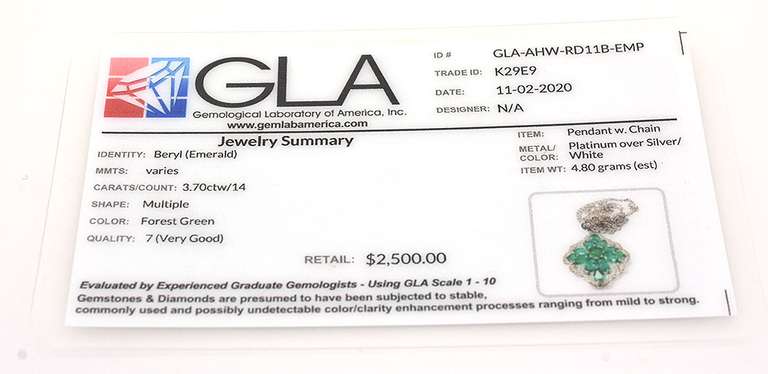 Enchanting Emerald Cluster Necklace in Platinum-Plated Silver