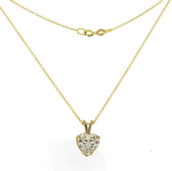 Fabulous Yellow Gold CZ Heart Shaped Pendant on Chain