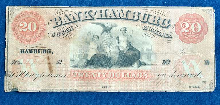 Bank of Hamburg SC $20 Obsolete, Circulated