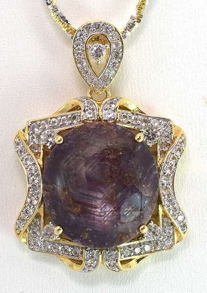 Awesome Huge 30.00CTS Cabochon Cut Natural Star Ruby & White Sapphire Necklace in Vermeil