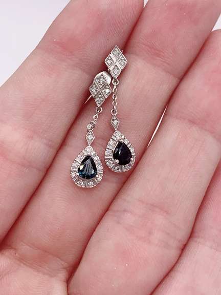 14kt Gold, Blue Sapphire, & Diamond Earrings