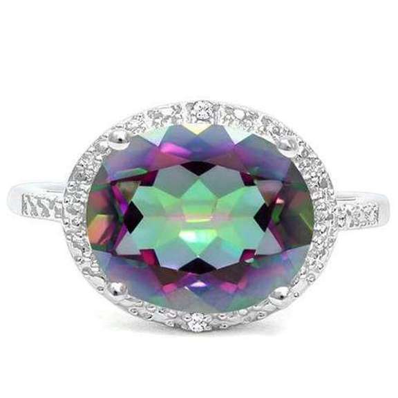 4.56 CT MYSTIC GEMSTONE & DIAMOND STERLING SILVER RING