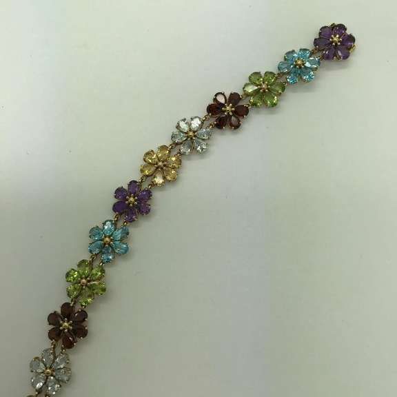 14K Multi-Gemstone Flower Motif Bracelet