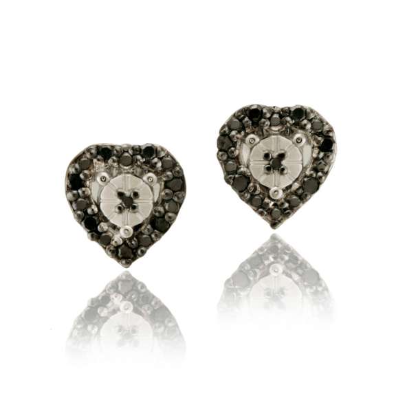 Sterling Silver 1/8ct TDW Black Diamond Heart Stud Earrings