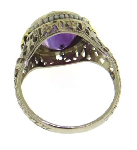 Wonderful White Gold Amethyst and Seed Pearl Ring