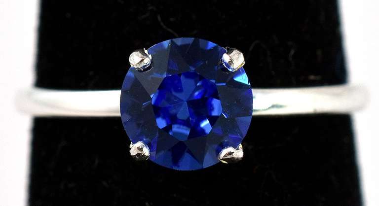 Petite Blue Crystal Ring in Sterling Silver