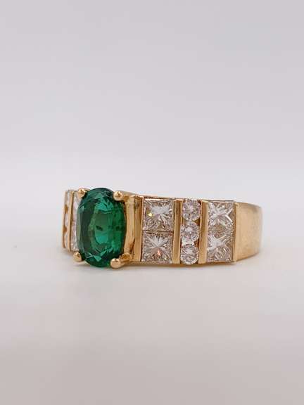 14kt Solid Yellow Gold Emerald & 2.0 CT Diamond Ring