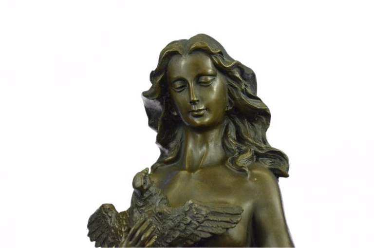 Nude Girl Holding Her Bird Bronze Sculpture