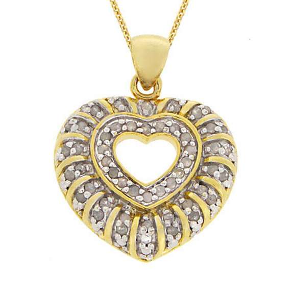 18k Gold over Silver 1/2 ct. TDW Genuine Diamond Heart Pendant