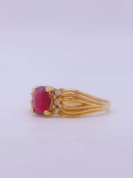 18kt Solid Yellow Gold Ruby & Diamond Cocktail Ring