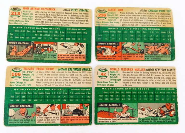4 Topps 1954 Baseball Cards