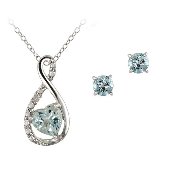 Sterling Silver Blue Topaz & Diamond Accent Infinity Heart Necklace and Earrings Set
