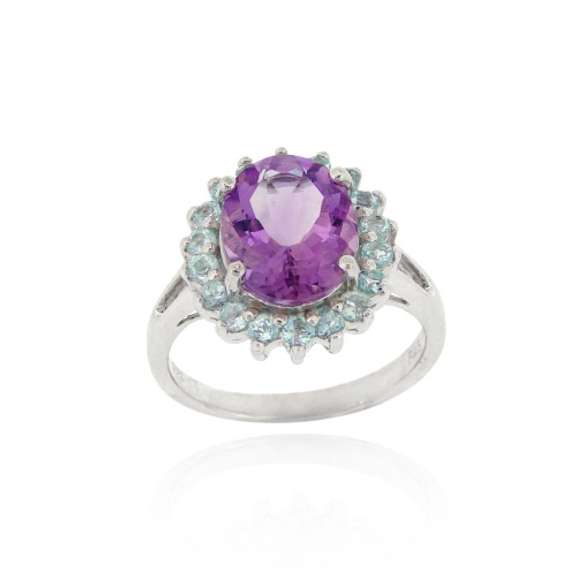 Sterling Silver Oval Amethyst and Blue Topaz Cocktail Ring