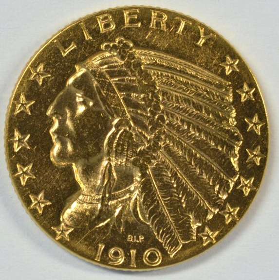Highly Brilliant 1910 US $5 Indian Gold Piece