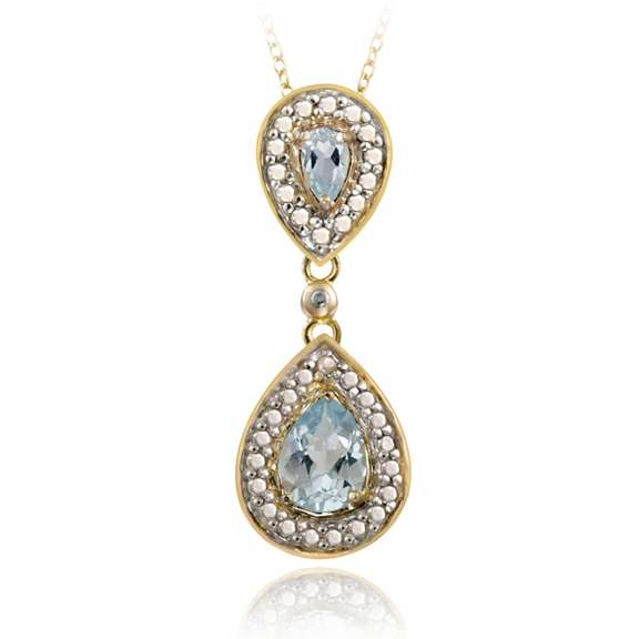 18K Gold over Sterling Silver Blue Topaz & Diamond Accent Double Teardrop Pendant, 18"