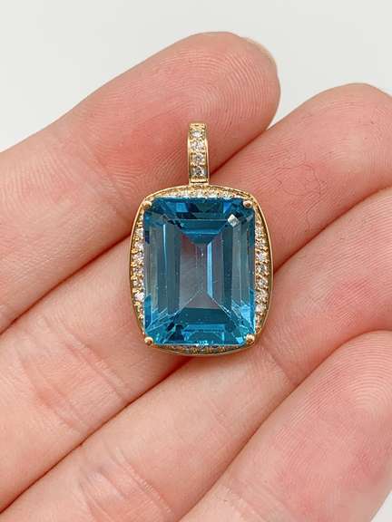 14kt Gold, Blue Topaz, & Diamond Pendant