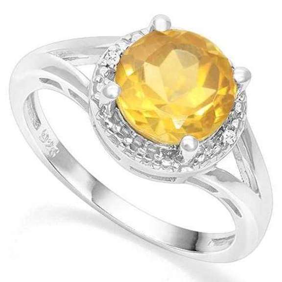 STERLING SILVER 1.90 CT DARK CITRINE & DIAMOND RING