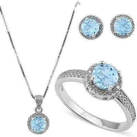3 3/4 CARAT BABY SWISS BLUE TOPAZ & DIAMOND STERLING SILVER JEWELRY SET