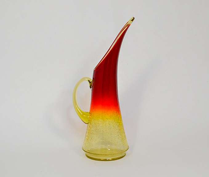 Vintage Amberina Crackle Glass Pitcher, Elongated Spout