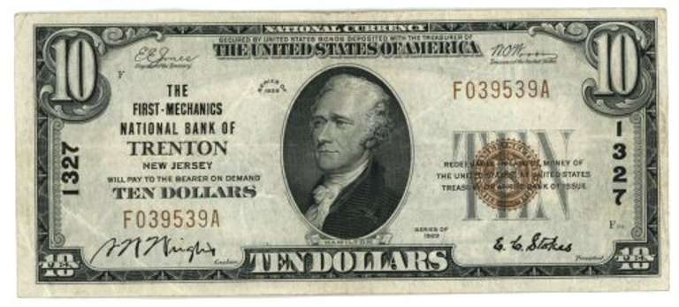 Series of 1929 $10 National of Trenton, NJ (1327). Nice