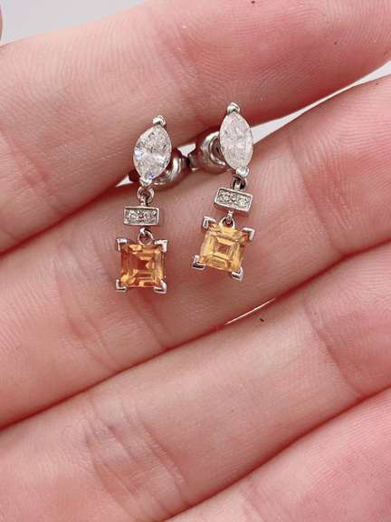 14kt Gold, Citrine & Diamond Earrings